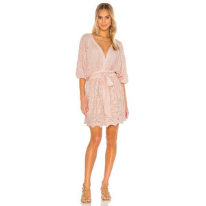 YFB Young Fabulous & Broke Pink Eyelet Embroidered Kimono Sleeve Dress L